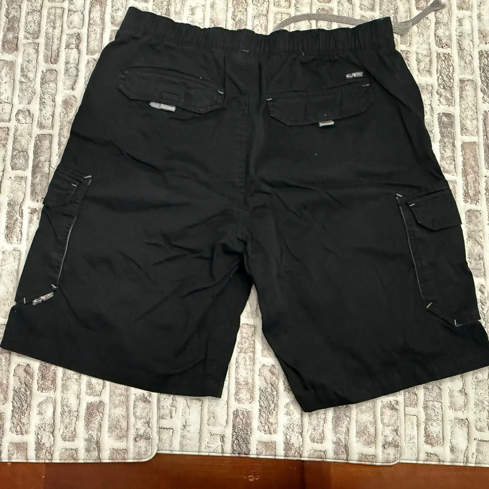 OP Sport Mens Black Baggy Cargo Shorts Elastic Waist Y2K OPS04-12 L